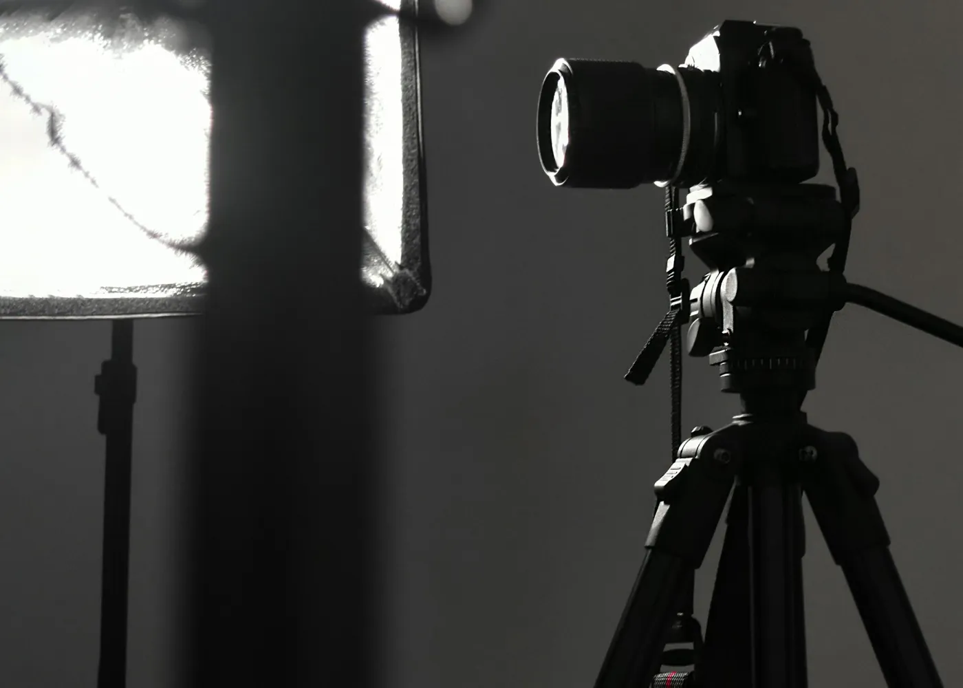 A camera lens in a studio